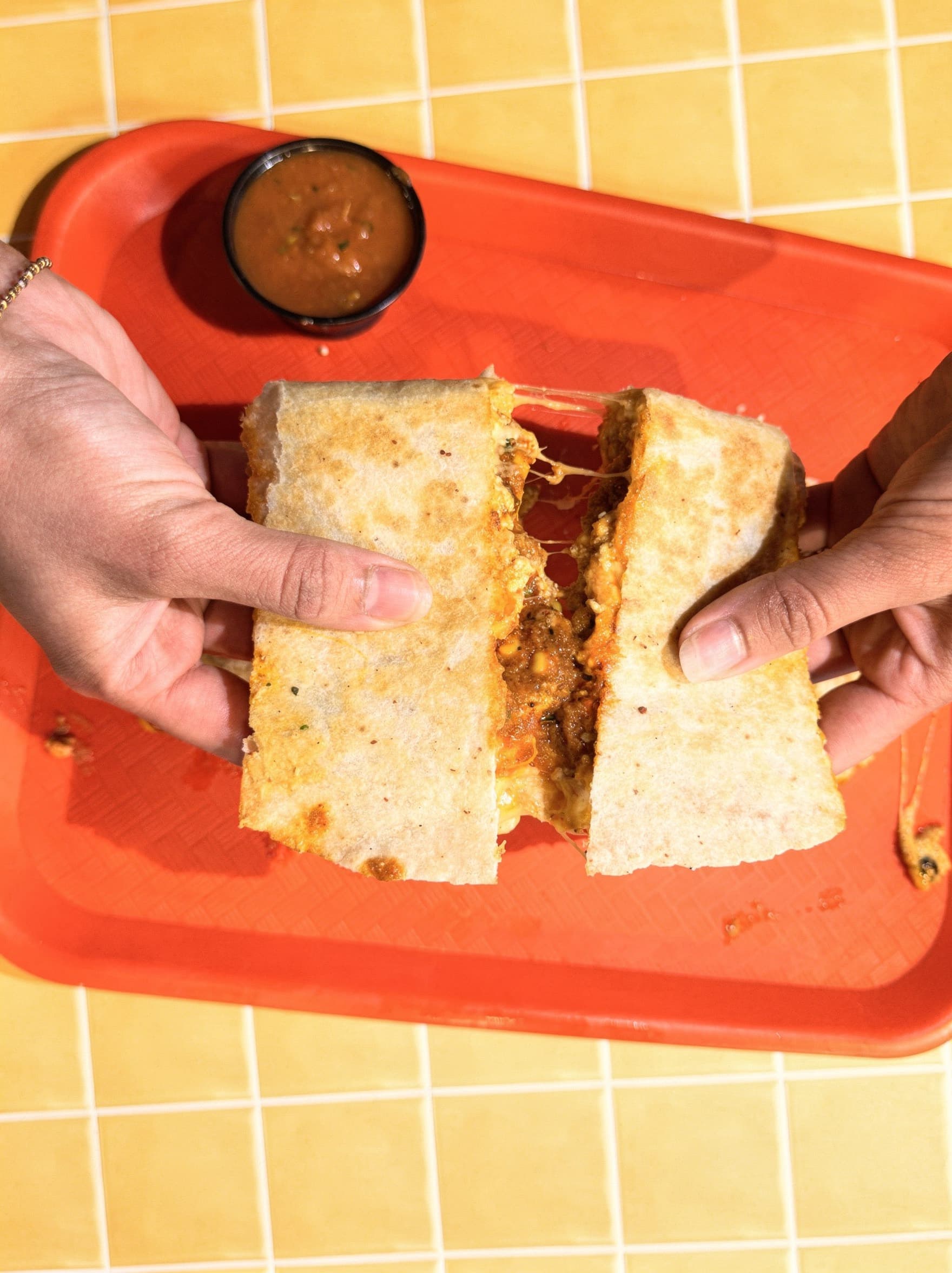 Quesadilla cheese pull